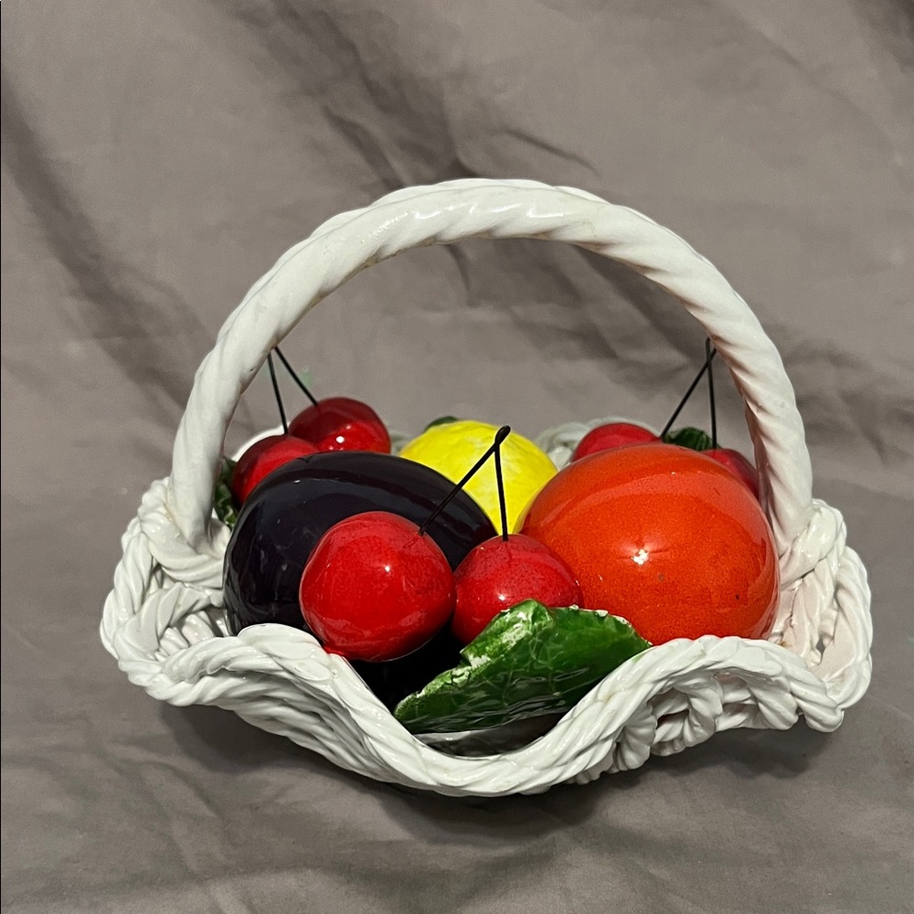 Vintage Italian ceramic fruit basket, often associated with makers Capodimonte